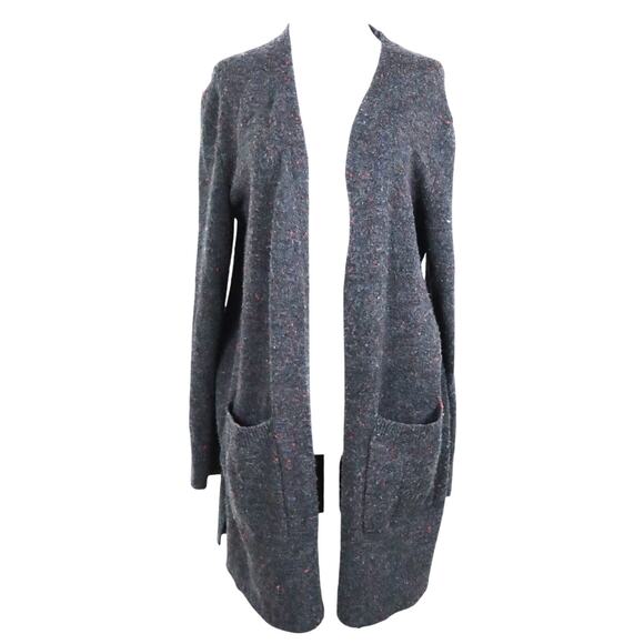 Madewell Dark Gray Wool Blend Long Cardigan Pockets Open Front Confetti Knit M - Picture 1 of 9